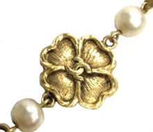 Chanel Fake Pearl Four Leaf Clover Long Necklace