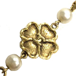 Chanel Fake Pearl Four Leaf Clover Long Necklace