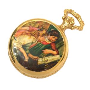 Luge pocket watch with music box, white dial, manual winding