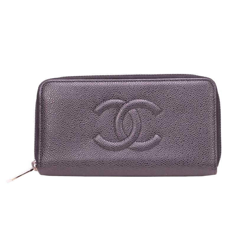 Chanel Caviar Skin Round Zipper Long Wallet