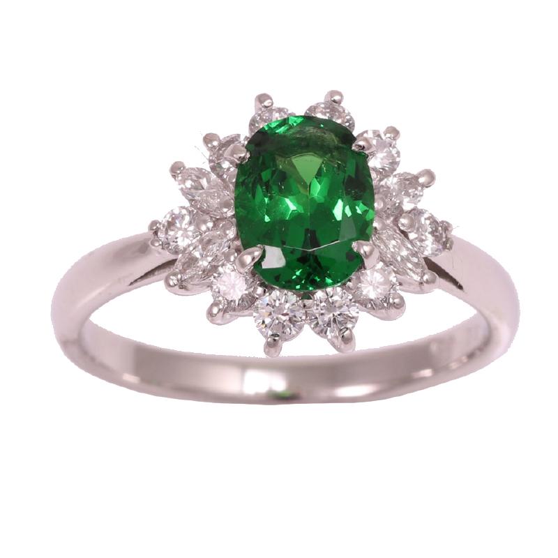 Design ring green gloss garnet with diamond